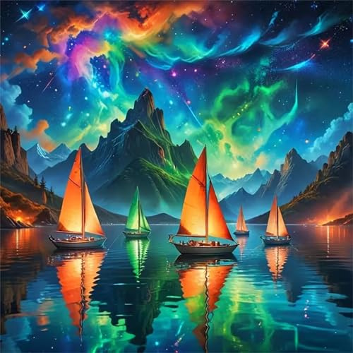 Puzzle 200 Teile Erwachsene Aurora-Segelboot, Impossible Jigsaw Puzzle 200 Teile, Geschicklichkeitsspiel für Die Ganze Familie, Puzzles Farbenfrohes Home Dekoration
