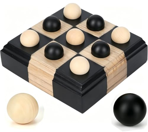 Tic Tac Toe Dekoration, 17x17 cm Holz Tic Tac Toe Brett, Klassische Brettspiele, Couchtisch-Dekoration, Wohnzimmer Schachbretter Moderne Bretter für Familienaktivitäten Erwachsene (Schwarz)
