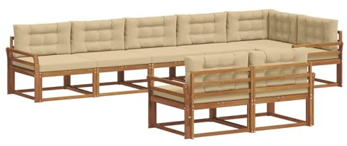 vidaXL Outdoor-Sofagarnitur mit Kissen 8 pcs Natur und Beige, Akazienholz-Sofa, modernes Outdoor-Möbel, Garten-Lounge-Set, langlebige Terrassen-Couch, vielseitige Poolbereichs-Sitzgelegenheiten