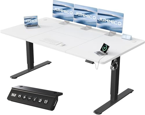 JUMMICO Höhenverstellbarer Schreibtisch 180 x 80 cm, USB-A-Anschluss | Schreibtisch Höhenverstellbar Elektrisch, Erinnerung bei langem Sitzen Stehschreibtisch, Computertisch Weiß und Schwarz