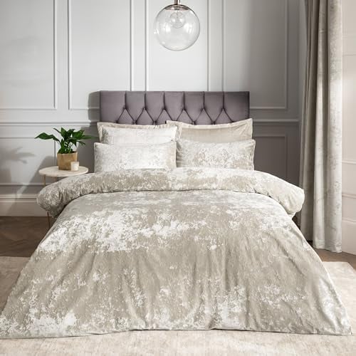 Catherine Lansfield Crushed Velvet Double Duvet Set Natural