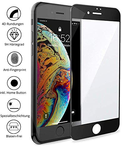 CELLBEE Panzergläs Kompatibel Mit iPhone 7 8 SE Panzerglasfolie, Curved inkl. Applikator, Panzerfolie Staubfrei Sensor, Home Button, Premium, Full Cover 4D Schutzfolie, Displayschutz Schwarz