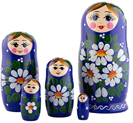 Heka Naturals Romashka Matroschka-Puppen | Matroschka-Puppenset aus natürlichem Holz, traditionelle Babuschka Heimdekoration, Stapelspielzeug aus Holz, handgefertigte Spielzeuge, niedliches Geschenk