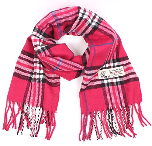 TZ Promise Karierter Kaschmir-Griff, klassischer weicher luxuriöser Winterschal für Herren und Damen, hot pink, Einheitsgröße