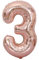 Tellpet Rose Gold Number 3 Balloon, 40 Inch