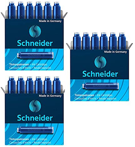 Schneider Patronenroller Ray (Tintenroller mit Edelstahlspitze, inkl. Tintenpatrone, Made in Germany) (18 Patronen, Patronen)