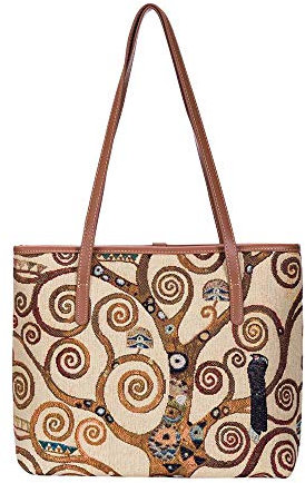 Signare COLL-ART-GK-TREE - Borsa a tracolla di lusso con motivo albero della vita Gustav Klimt, in tela di cotone ecologica, per amanti dell'arte