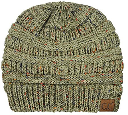 C.C Trendige, warme, grob, weiche Stretch-Mütze mit Zopfmuster, Ombre Salbei, Einheitsgröße