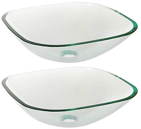 Aquaterior 2 Pack Square Clear Tempered Glass Above Counter Vessel Bowl Vanity Sink Bathroom Kitchen Wash Basin
