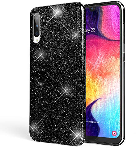 NALIA Glitzer Hülle kompatibel mit Samsung Galaxy A50, Diamant Schutzhülle Glitter Case Bling Cover Silikon Handyhülle Dünn, Ultra-Slim Phone Backcover Handy-Tasche Diamond Bumper Etui, Farbe:Schwarz