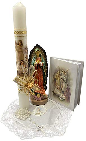 Lito First Candle Set for Girls - White Kit for Holy 1st Communion with Figurine - Spanish