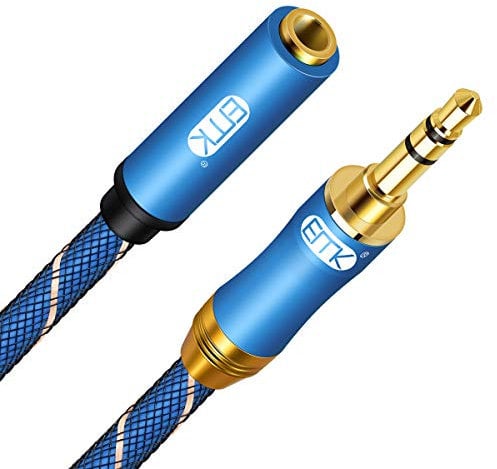 EMK Headphone Extension Cable, 3.5mm Audio Extension Cable[24K Gold-Plated,Hi-Fi Sound] Stereo Audio Extension Cord for Smartphone,Tablets,MP3 Players(3.5mm TRS Male to Female Blue, 1.5Ft/0.5M)