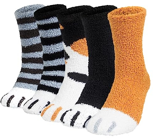 Chalier Cozy 5 Pairs Mens Fluffy Slipper Socks, Thermal Comfy High Elasticity Sock - Thick Home Bed Socks for Winter