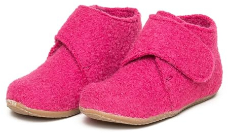 kitz-pichler Kinder-Hüttenschuh Juno - Kinder Hausschuh aus 100% Schurwolle für Mädchen & Jungen Himbeer, 30
