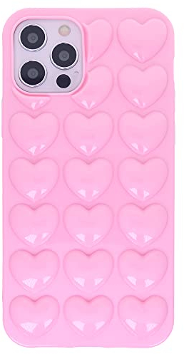 DMaos iPhone 12 Pro/iPhone 12 Case for Women, 3D Pop Bubble Heart Kawaii Gel Cover, Cute Girly for iPhone12 Pro/iPhone12 6.1 inch - Pink