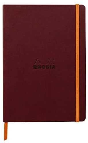 Rhodia 117436C - Notizheft Softcover Rhodiarama DIN A5 (14,8x21 cm), 80 Blatt, liniert Clairefontaine Papier Elfenbein 90g Lesezeichen, Gummizugverschluss, Cover aus Kunstleder Weinrot, 1 Stück