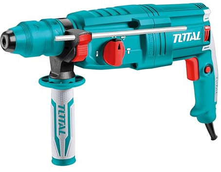 TOTAL - Martillo Combinado de Cable con Potencia de 800 W - Taladro, Percusión y Pico - Velocidad de 1100 rpm - Con 3 Brocas, 2 Cinceles, Portabrocas y Maletín
