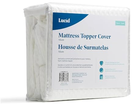 LUCID Bezug für Matratzentopper – rutschfest – Weich und atmungsaktiv – maschinenwaschbar mit Reißverschluss (Topper nicht inklusive) – 80 x 190 cm, 10 cm Höhe