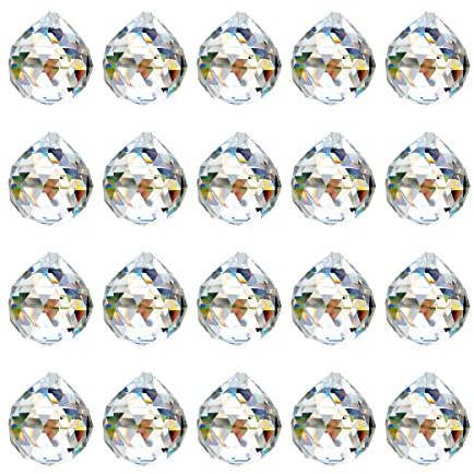 wowoda Paquete de 20 bolas de cristal transparentes para colgar, prisma de feng shui, bola de cristal, colgante de arco iris para ventana, regalo de atrapasueños de 20 mm
