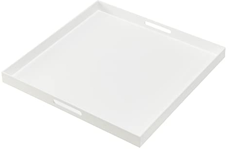 MUKEEN Vassoio da letto king size extra large per mangiare grande vassoio da portata in acrilico bianco lucido con manici, 61 x 61 cm, a prova di fuoriuscite, organizer decorativo da appoggio per