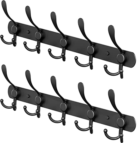 SAYONEYES Lot de 2 porte-manteaux muraux avec 5 crochets à trois manteaux pour suspendre - 40,6 cm en acier inoxydable SUS304 - Finition mate - Étanche - Crochets muraux pour salle de bain, chambre à