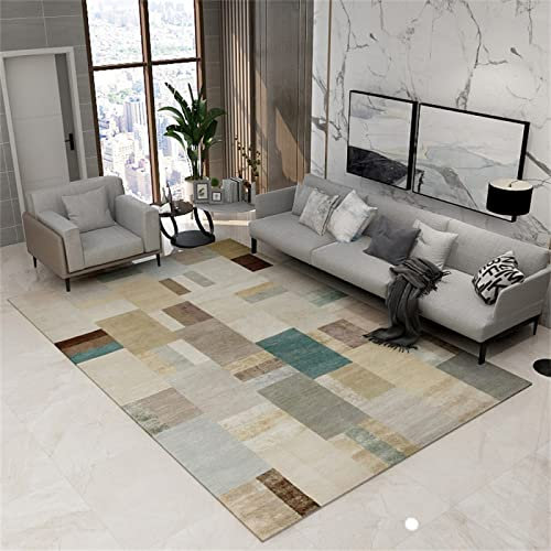 Kunsen Teppich für Wohnzimmer wohnzimmercouch Moderne Dekorative Abnutzung des Geometrischen Musters des Grauen Grünen Kaffees des Niedrigen Flors Teppich Bad 120X200CM