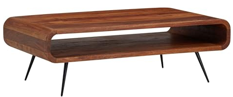 FineBuy Couchtisch 90x55x30 cm Sheesham Massivholz/Metall Sofatisch Eckig, Wohnzimmertisch mit Stauraum, Kaffeetisch Massiv, Kleiner Tisch Beistelltisch Wohnzimmer Modern Rechteckig