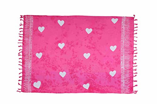 SAIVONA Pareo Sarong Strandtuch Damen - Wickelrock Strand - Handtuch Blickdicht als Wickeltuch oder Handtuchkleid und Wickelkleid Damen - Handarbeit aus Fair Trade Herstellung Batik Herz Love Pink