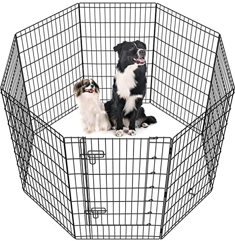 costoffs Metal Puppy Playpen 8 Panel Foldable Pet Pen for Medium/Small Dogs Cat Rabbit Exercise Pen Small Animals Fence for Garden/Yard/Inddor/Outdoor 107cm