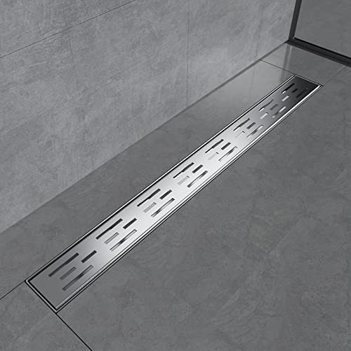 EMKE Duschrinne 70cm Edelstahl Duschablauf Flach, Siphon mit Geruchsstop/Haarsieb Randablauf,Seitenreihendesign Duschablauf Ablaufrinne Dusche Duschabfluss für Badezimmer