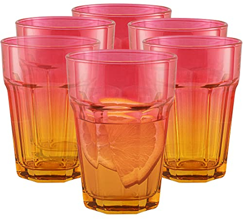 TREND FOR HOME Orange Rosa Gläser Set 6 Teilig Bunte Wassergläser 425 ml Trinkgläser Bunt Longdrinkgläser Cocktailgläser Saftgläser Farbig Trinkgläser Groß Caipirinha | Gigi Magical Sunrise