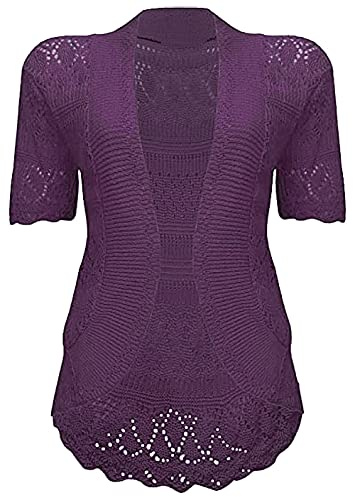 JM CLOTHING Coprispalle spalle a maniche corte per le donne | Cardigan corto Bolero giacca maglione vestito coprire | All'uncinetto lavorato a maglia Shrug Wiggly Fashion, Viola, 60-62
