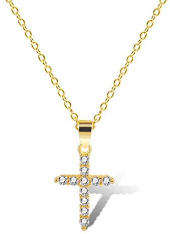 ALEXCRAFT Kreuz Kette Gold Mädchen Cubic Zirkonia Halskette Goldkette Damen mit Kreuz Cross Necklace Geschenk für Frauen Freundin Mama Mädchen