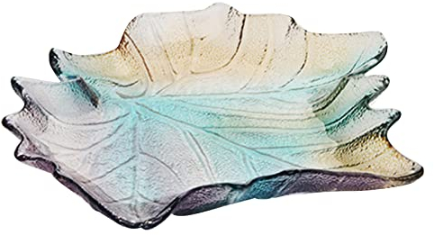 soulnioi Plato de frutas, plato de postre de cristal, plato de cristal transparente, bandeja multiusos en forma de hoja, plato de cena de boda, plato de caramelo, plato decorativo para el hogar