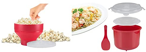 BEPER C106CAS002 Cuoci Popcorn Microonde con Ciotola Pieghevole e Coperchio Para schizzi & C106CAS001 Cuociriso Microonde da 2.6L - Cuoci Riso, Cereali, Legumi, Couscous al Microonde