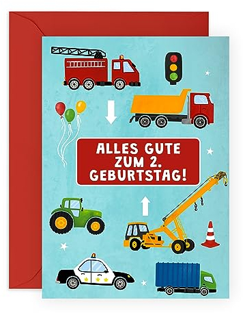 Central 23 Geburtstagskarte Für Jungen – Alles Gute Zum 2. Geburtstag – Lkw Und Auto – Alter 2 – Geburtstagskarten Für Kinder – 2 Jahre Alt – Mit Aufklebern