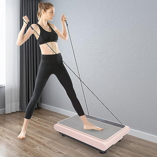 Vibrationsplatte, Rüttelplatte Fitnessgeräte für Zuhause, Vibrationsboard mit Bluetooth, Lichtern und LCD-Bildschirm, leisen Motor, Sport Geräte für Zuhause, 54 x 33 x 12cm