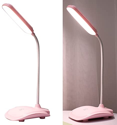Focket Tischlampe, Dreistufige Farbtemperatur, LED-Schreibtischlampe, Verstellbarer Winkel für die Schule (Rosa)