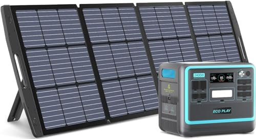 Centrale elettrica Eco Play con pannello solare da 200 W incluso, generatore solare da 2400 W con batteria LiFePO4 da 2048 Wh, centrale elettrica portatile per campeggio/camper/emergenza