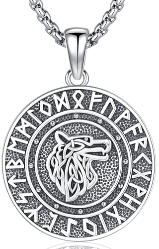 Wikinger Halskette Wolf Kette Schmuck für Herren Damen 925 Sterling Silber Wikinger Rune Halskette Wolf Anhänger Schmuck Geschenke (Wolf-A)