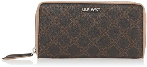 Nine West Zuri SLG Zip Around Geldbörse für Damen, Braunes Logo/Latte, Medium