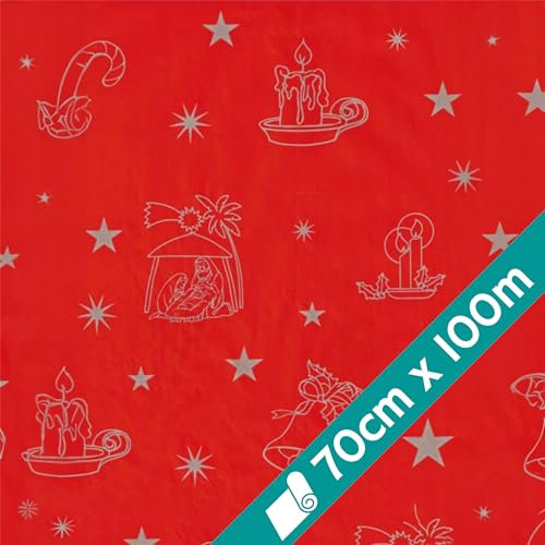 1 Rolle Weihnachts-Geschenkpapier Christmas Bells Rot 70cmx100m | Geschenkpapier für Weihnachten