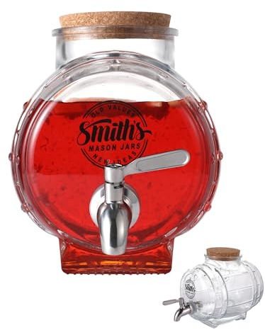 Smith’s 3L Glass Drink Dispenser with Stainless Steel Tap – Mason Jar Beverage Container with Cork Lid & Mesh Filter – Cold Drink Jug for Fridge, Juice, Kombucha, Water, Iced Tea