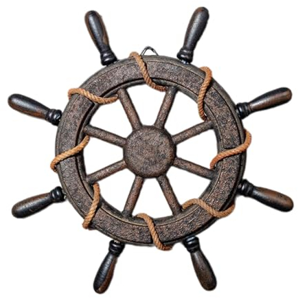 F Fityle Timone della Barca, Scultura da Parete, Ruota per Barca Rustica Decorazione Artistica da Parete per la casa Volante in Legno per Nave per Soggiorno di, Senza Rete32x3x32cm