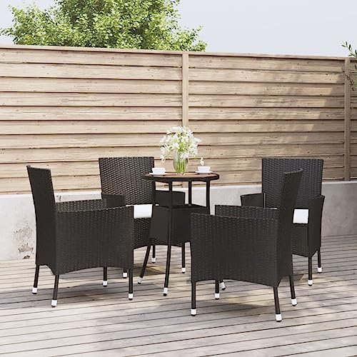 Homgoday Gartentisch und Stühle, 5-teilig und Kissen, Polyrattan, Schwarz, Set mit Tisch und Stühlen, für Garten, Terrasse, Bistro-Stühle und Tisch für Innen- und Außenbereich, Typ 3 Garten-Sets