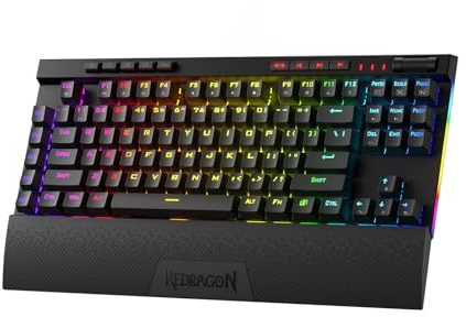 Redragon K587 PRO TKL RGB 3-Mode Wireless Mechanical 87 Keys Gaming Keyboard, 9 Dedicated Macro Keys, Media Control w/Detachable Wrist Rest, Hot-Swap Linear Red Switches
