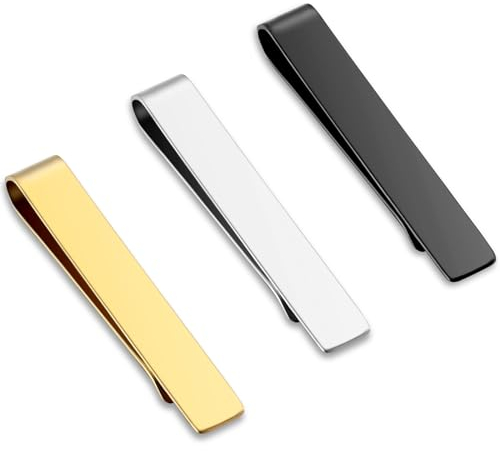 Andibro Pince À Cravate Pour Homme, 3pcs Pinces À Cravate Fines En Acier Inoxydable Style Professionnel Classique Pour La Saint Valentin Noël Mariage La Fête Des Pères Or Argent Noir