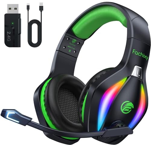 Fachixy FC100 Wireless Gaming Headset - 2.4GHz & Bluetooth Headphones with Microphone - 3D Stereo Sound & 50Hrs Battery Life - For PS5, PS4, Switch, PC, Mac, Tablets and Smartphones