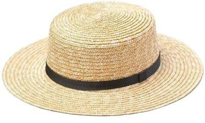 Sombrero de Paja, Sombrero for el Sol, Primavera Verano Simple decoración de Cinta Hierba Natural Gorras con Parte Superior Plana Sombrero de Paja canotier(Natural 2)