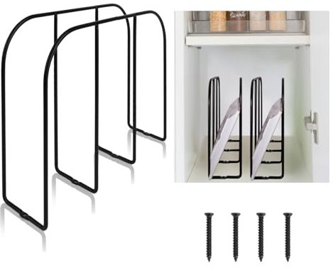 Base Cabinet Tray Dividers 11.8*9*3inch Baking Sheet Organizer Rack Cookie Sheet Organizer Narrow U-shaped Wire Tray Divider Steel Cookware Holder with 3 Slots for Skillets Frying Cutting Board (2)